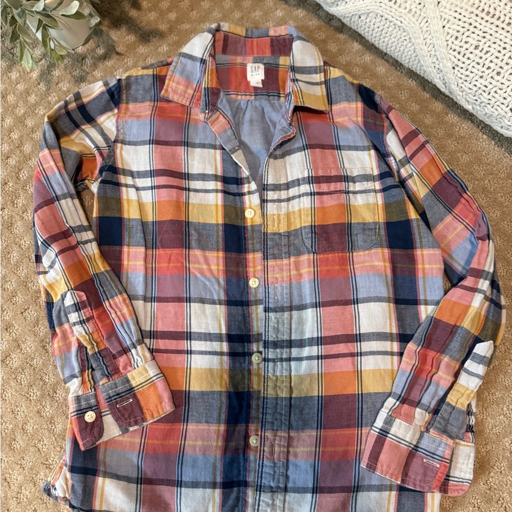 Boys- Gap Plaid Button Down Shirt Long Sleeve Multicolor Casual-Boys Large